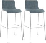 CLP 2er Set Barhocker Hover Stoff Vierfu&szlig;gestell Blau/Chrom