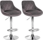 CLP 2er Set Barhocker Lazio Samt Grau/Chrom