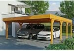 Skan Holz Carport Grunewald 622 cm x 796 cm mit Aluminiumdach Eiche Hell