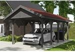 Satteldach-Carport Wallgau Schiefergrau 380 x 750 cm rote Schindeln