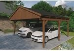 Skan Holz Carport Fichtelberg 618 cm x 566 cm Schwarze Schindeln Nussbaum