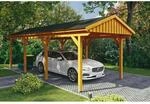 Skan Holz Carport Fichtelberg 317 cm x 808 cm Schwarze Schindeln Eiche Hell