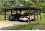 Skan Holz Doppelcarport Holz Nussbaum 585 cm x 589 cm