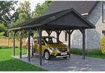 Satteldach-Carport Wallgau Schiefergrau 430 x 600 cm schwarze Schindeln
