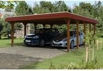 Skan Holz Carport Spreewald 585 cm x 741 cm rote Blende Nussbaum