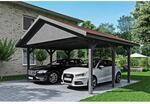 Satteldach-Carport Wallgau 620 x 500 cm Schiefergrau rote Schindeln