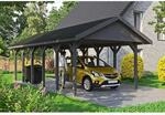 Satteldach-Carport Wallgau Schiefergrau 430 x 900 cm schwarze Schindeln