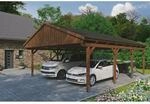 Skan Holz Carport Fichtelberg 618 cm x 808 cm Schwarze Schindeln Nussbaum