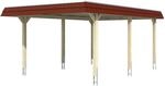 Skan Holz Carport Wendland Natur 409 x 628 cm EPDM-Dach Blende Rot