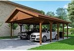 Satteldach-Carport Wallgau Nussbaum 620 x 750 cm rote Schindeln