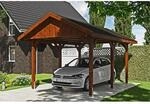 Satteldach-Carport Wallgau Nussbaum 380 x 500 cm schwarze Schindeln