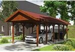 Satteldach-Carport Wallgau Nussbaum 380 x 900 cm rote Schindeln