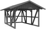 Skan Holz Carport Schwarzwald m. Dachschalung u. R&uuml;ckwand 424 x 600 cm Grau
