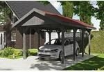 Satteldach-Carport Wallgau Schiefergrau 380 x 600 cm rote Schindeln