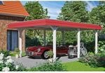 Skan Holz Carport Wendland Wei&szlig; 409 x 628 cm Alu-Dach Blende Rot