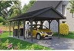 Satteldach-Carport Wallgau Schiefergrau 430 x 750 cm schwarze Schindeln