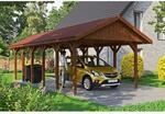Satteldach-Carport Wallgau Nussbaum 430 x 900 cm rote Schindeln