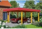 Skan Holz Carport Wendland Eiche hell 409 x 628 cm EPDM-Dach Blende Rot