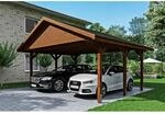 Satteldach-Carport Wallgau Nussbaum 620 x 500 cm schwarze Schindeln
