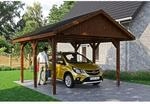 Satteldach-Carport Wallgau Nussbaum 430 x 500 cm schwarze Schindeln