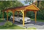 Skan Holz Carport Fichtelberg 317 cm x 808 cm Rote Schindeln Eiche Hell