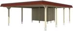 Skan Holz Doppelcarport Wendland Nussbaum +Anbau 630x879 cm EPDM-Dach Blende Rot