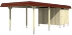 Skan Holz Carport Wendland Wei&szlig; + Anbau 362 x 870 cm Alu-Dach Blende Rot