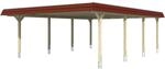 Skan Holz Doppelcarport Wendland Nussbaum 630 x 879 cm Alu-Dach Blende Rot