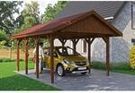 Satteldach-Carport Wallgau Nussbaum 430 x 600 cm rote Schindeln
