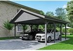 Satteldach-Carport Wallgau Schiefergrau 620 x 600 cm schwarze Schindeln