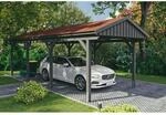 Skan Holz Carport Fichtelberg 317 cm x 808 cm Rote Schindeln Schiefergrau