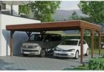 Skan Holz Carport Grunewald 622 cm x 554 cm mit Aluminiumdach Nussbaum