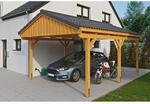 Skan Holz Carport Fichtelberg 423 cm x 566 cm Dachlattung Eiche Hell