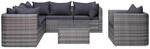 vidaXL 7-tlg Garten-Sofagarnitur mit Polster&Kissen Poly Rattan Grau