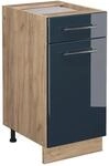 Vicco K&uuml;chenunterschrank Fame-Line Dunkelblau Hochglanz/Goldkraft Eiche 40 cm...