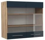 Vicco K&uuml;chenglasschrank Fame-Line Dunkelblau Hochglanz/Goldkraft Eiche 80 cm