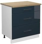 Vicco K&uuml;chenunterschrank Fame-Line DunkelBlau Hochglanz Wei&szlig; 80 cm mit 3...