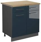 Vicco K&uuml;chenunterschrank Fame-Line DunkelBlau Hochglanz Anthrazit 80 cm AP...