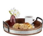 Relaxdays Serviertablett Mangoholz Eisen Braun Silber Schwarz mit Metallrand und