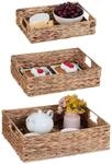 Relaxdays Tablett 3er Set Wasserhyazinthe Stahl Natur Mit Griffen 40 cm x 30 cm