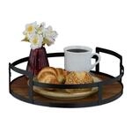 Relaxdays Tablett Akazienholz Eisen Braun Schwarz Hoher Rand Mit Griffen 8,5 cm x &oslash;