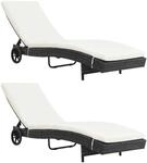 vidaXL Sonnenliegen 2 Stk. mit Rollen und Auflagen Poly Rattan Schwarz