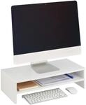 Relaxdays Monitorst&auml;nder Holzwerkstoff Wei&szlig; mit Zusatzablage 14,5 cm x 54 cm x 25,5