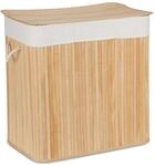 Relaxdays W&auml;schekorb Bambus Natur 3 F&auml;cher mit Deckel Faltbar 62 x 62,5 x 42,5 cm