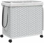 vidaXL W&auml;schekorb mit Rollen Wei&szlig; 60x35x60,5 cm Rattan 372043