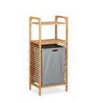Relaxdays Badregal Bambus Natur Grau mit W&auml;schekorb Klappbar mit 2 Ablagen 95 cm x