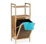 Relaxdays Badregal Bambus Natur Schwarz Mit W&auml;schekorb 95 cm x 40 cm x 30 cm