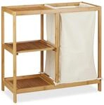Relaxdays Badregal mit W&auml;schekorb Bambus Wei&szlig; 65 cm x 68 cm x 33 cm 4,4 kg
