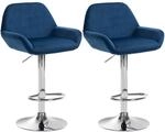 CLP 2er Set Barhocker Braga Samt Metall in Chromoptik/blau