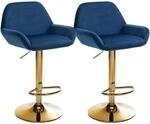 CLP 2er Set Barhocker Braga Gold Samt Blau